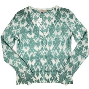 Loft Green Diamond Burnout Cardigan‎ Womens Medium Lightweight Office Summer NWT